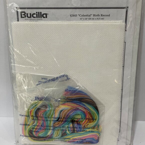 Bucilla Baby Counted Cross Stitch Kit Celestial Birth Record 11"x14" Gold-Plated - Picture 4 of 4